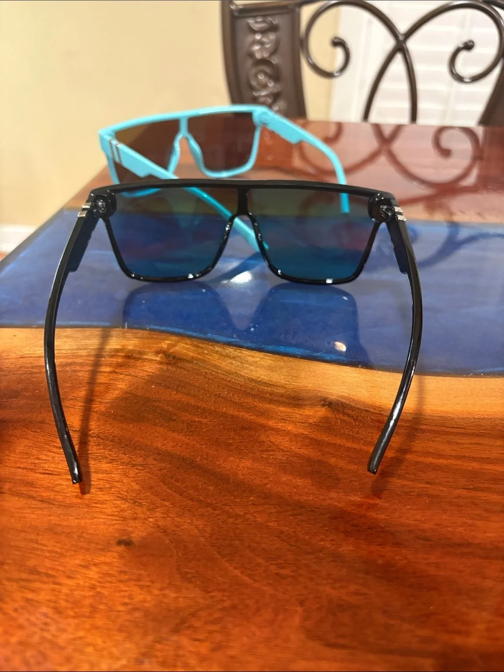 Blue and Black Shield Sunglasses - Sport Mirrored Lenses